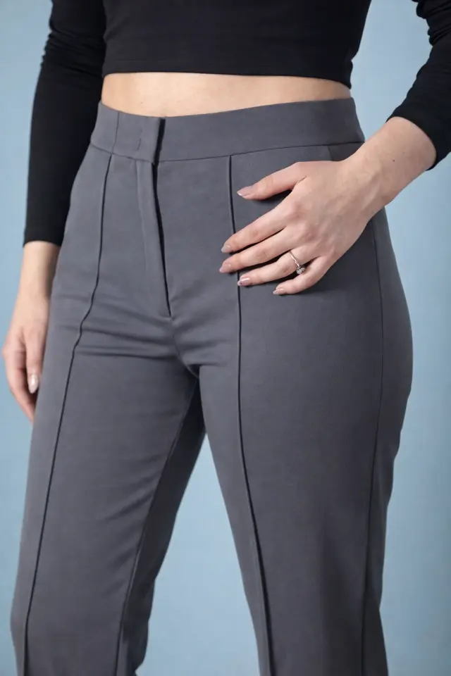 Yüksek Bel Düğmeli Palazzo Pantolon - Rahat Kesim & Gün Boyu Rahatlık